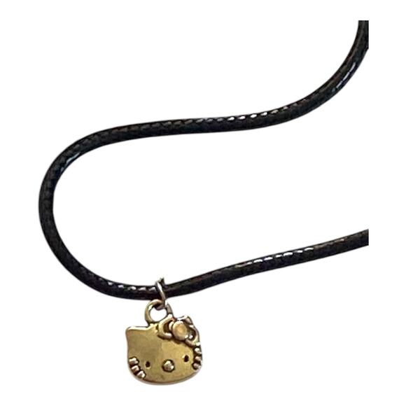 Hello Kitty Charm Necklace | Silver Pendant on Black Cord | Kawaii Jewelry Gift - Picture 2 of 4